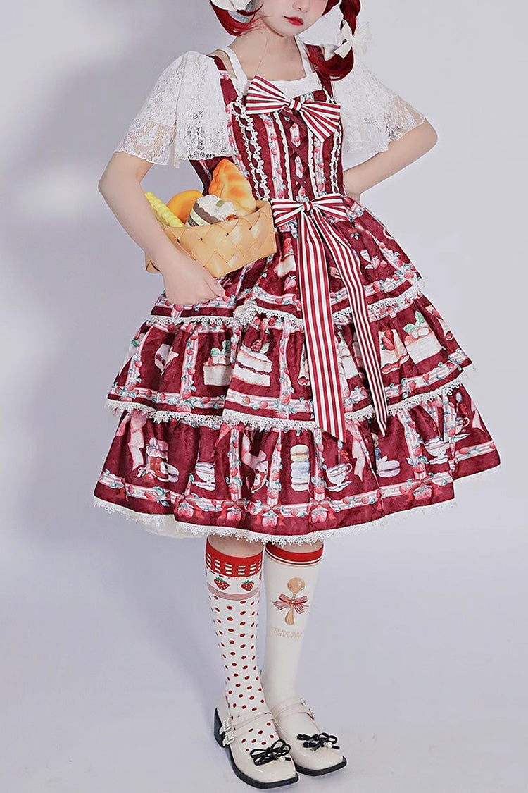 Strawberry Afternoon Tea Themed Sweet Lolita Tiered Dress with Ice Cream Print