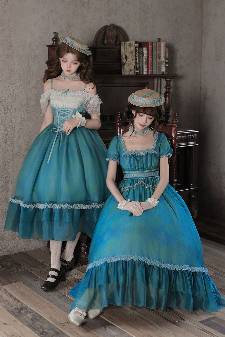 Water Lily Square Collar Ruffled Lace-Up Royal Lolita Dress