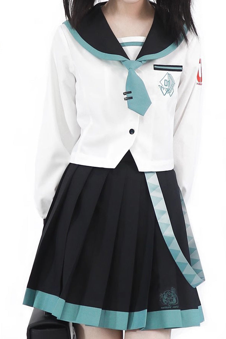 Black and White Sailor School Pleated Skirt - College Style