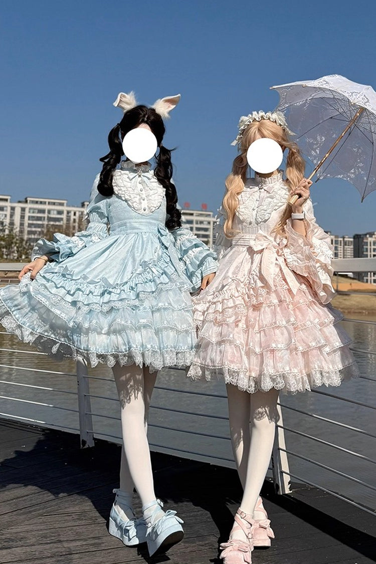 Soloist Doll Long Hime Sleeve Layered Print Ruffle Asymmetric Sweet Lolita Dress