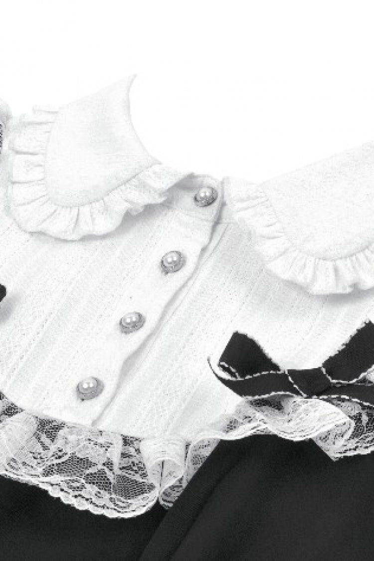 Black/White Faux Two-Piece Doll Collar Long Sleeves Lace-Up Women's Lolita Gothic Graduation Dress