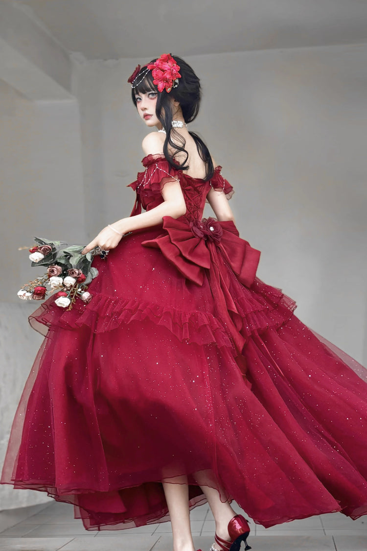 Red Off-Shoulder Sweet Elegant Princess Lolita Dress with Bow