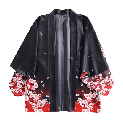 Fox Sakura Print Loose Cardigan Kimono Outerwear