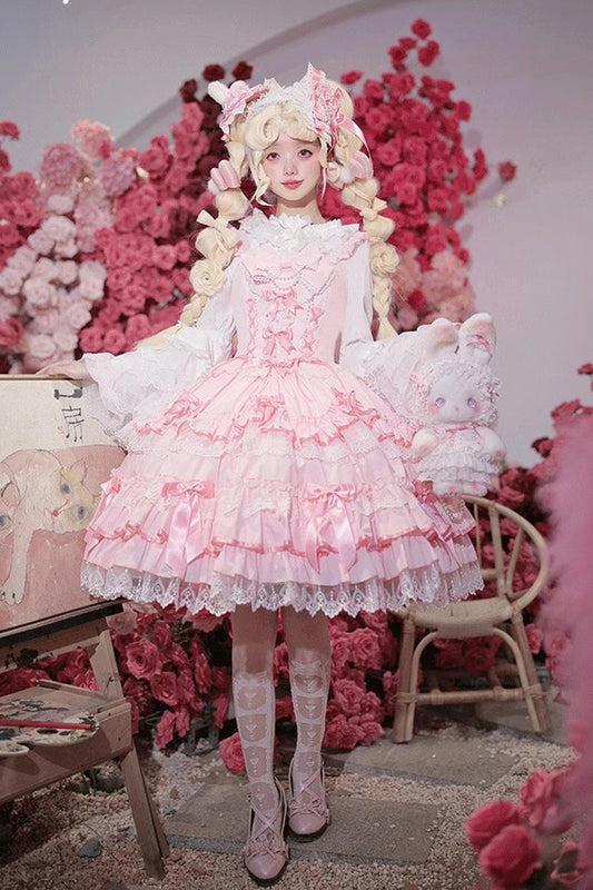 Multi-Layer Ruffle Sweet Lolita JSK Dress with Bow and Lace