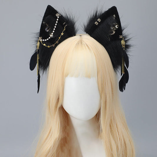 Black Snake Feather Wolf Ears Furry with Chain Headband