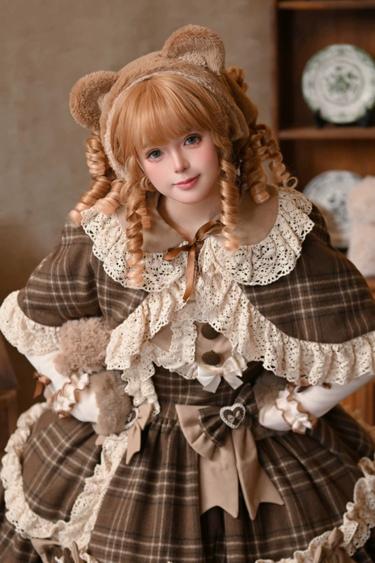 Brown [Chocolate Chestnut] Sleeveless Printed Ruffled Bow Sweet Lolita Jsk Dress