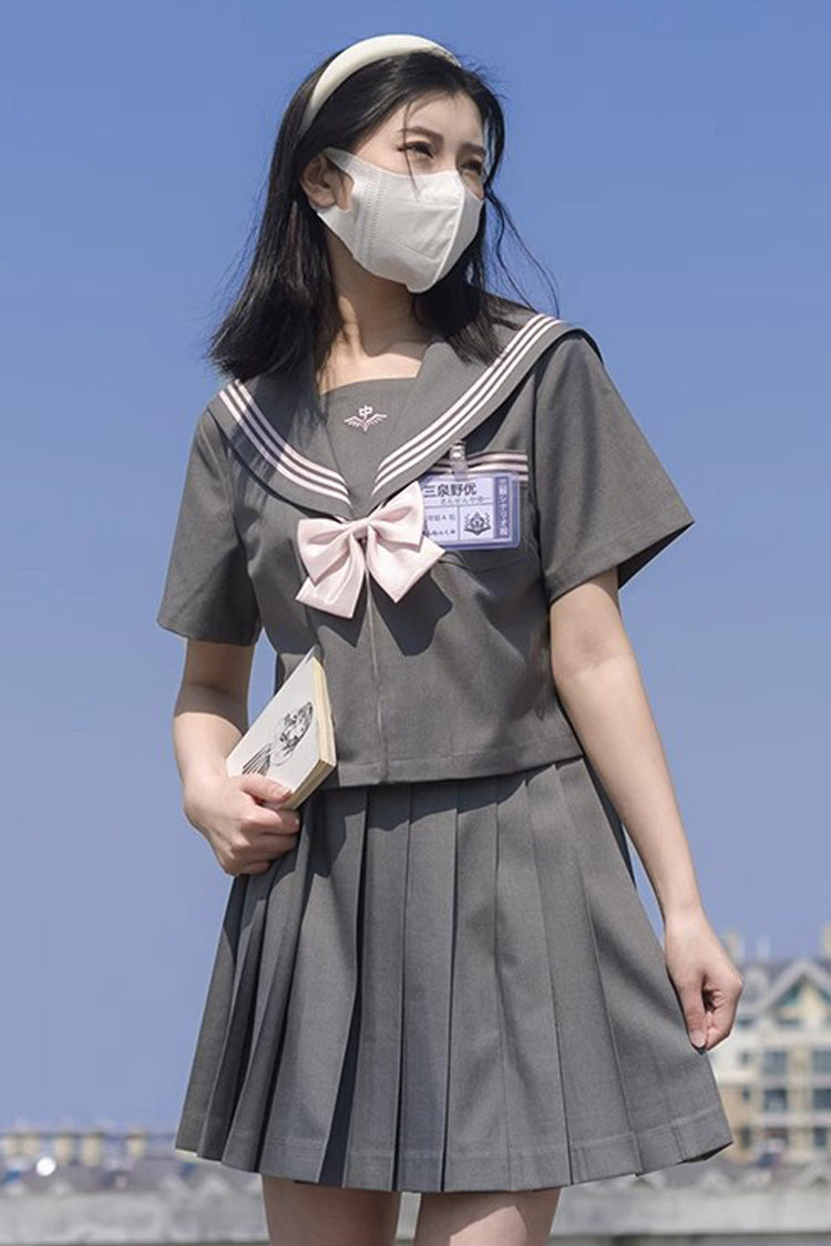 Ash Navy-Collar School Pleated Skirt