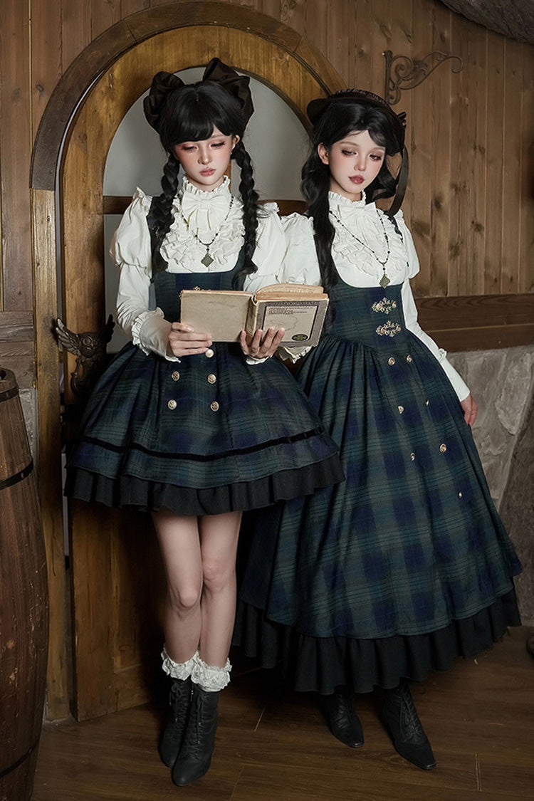 Berlin's Letter Double-Layered Plaid Ruffle Bowknot College Strap Dress