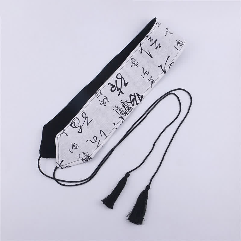 Vintage Print Tassel Lace Up Hanfu Waistband