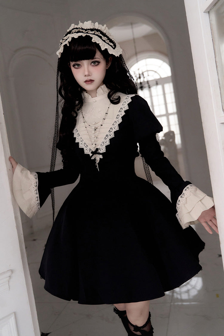 Black Gothic Short Sleeve Ruffled Nun Lolita Dress