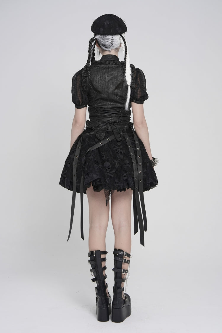 Gothic Swallow-Tail Vest for Her with Slim Zip & Lace-Up Bow