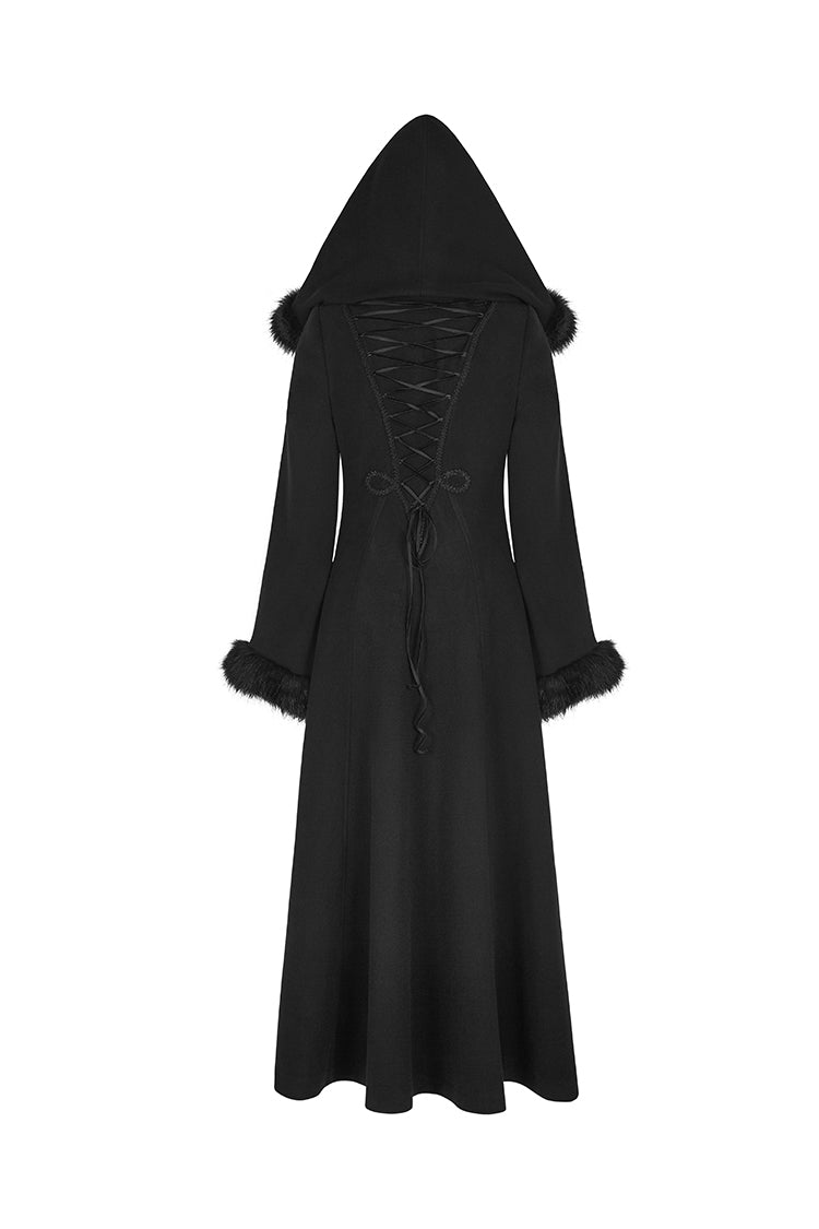 Gothic Hooded Single-Breasted Maxi Long Coat with Print for Women