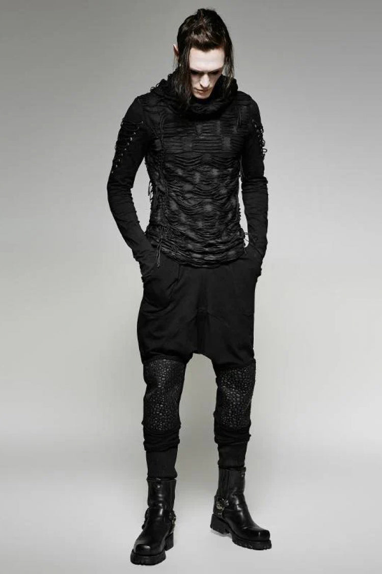 Men's Gothic Hooded Sweater with Ripped Details