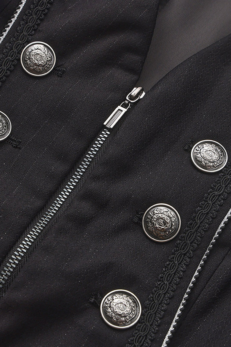 Noir Lapel Collar Sleeveless Open-Front Zippered Vintage Prince Long Coat - The Mystery of Silence