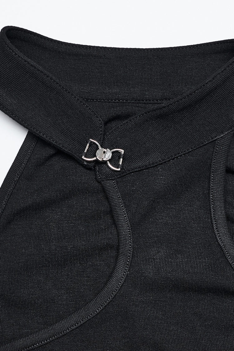Asymmetric Punk Vest with Metal Buckle and Stand Collar