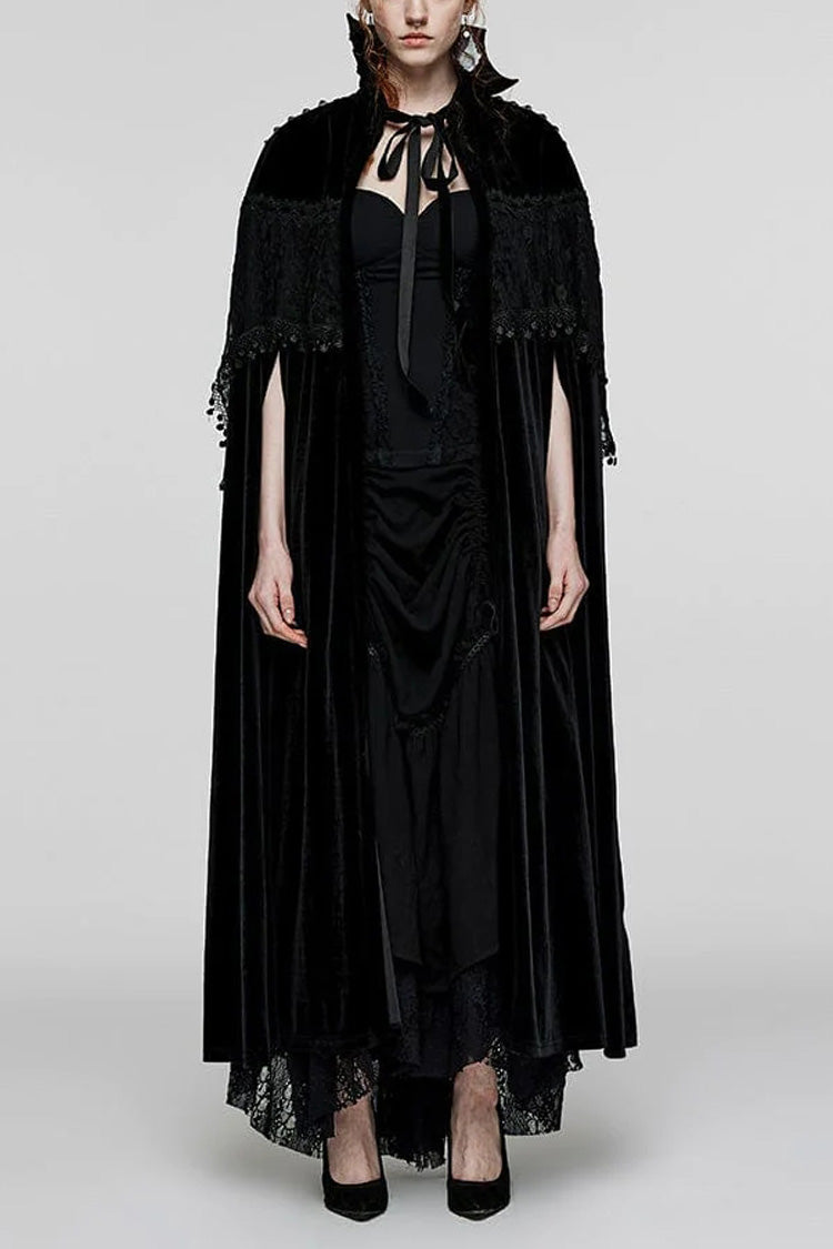 Gothic Cloak with Stand Collar, Lace Stitching and Nail Decorations