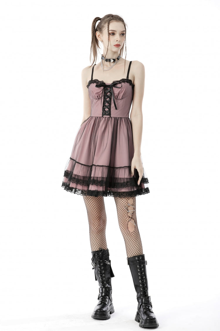 Pink Sleeveless Multi-Layered Lace Women's Lolita Slip Dress Graduation Dress