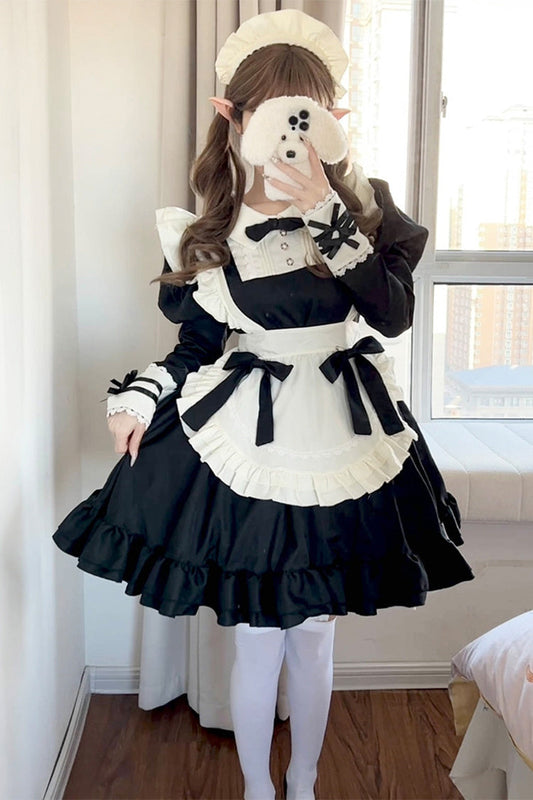 Monochrome Maid Bow Accent Sweet Plus Size Lolita Full Set