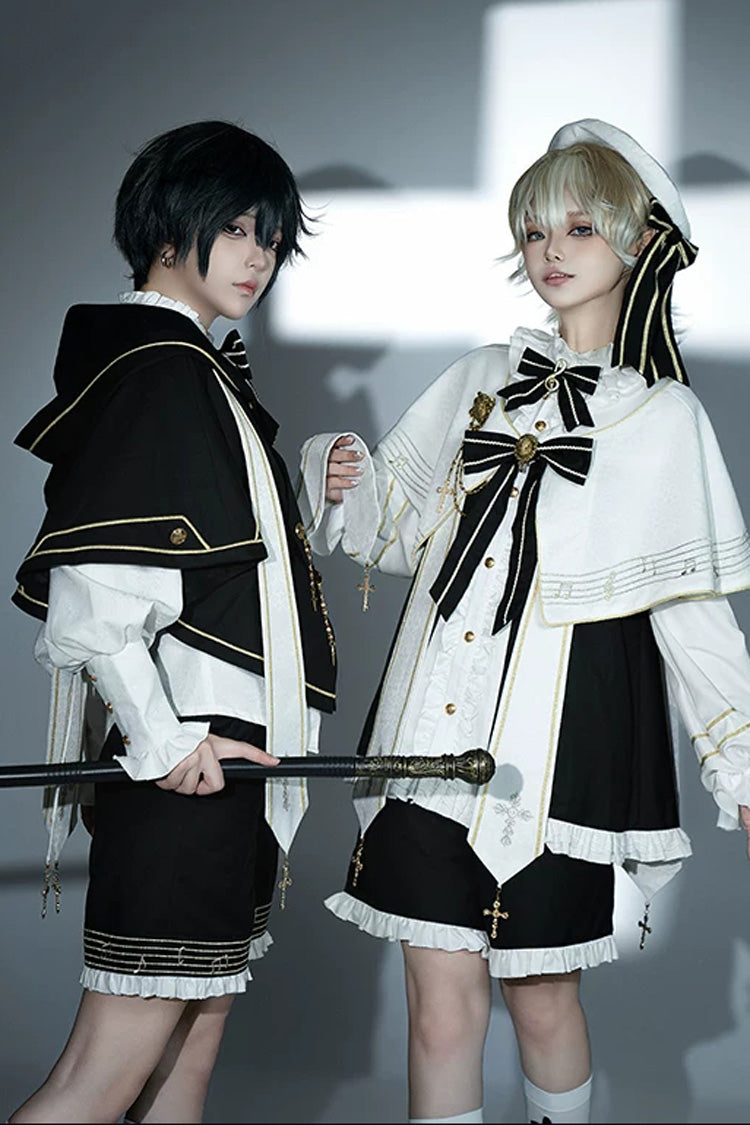 Long-Sleeve Gothic Set with Bow Chain Decor and Ouji Style