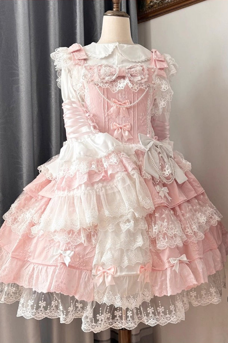 Peach Blossom JSK with Embroidery, Pearls & Cardigan