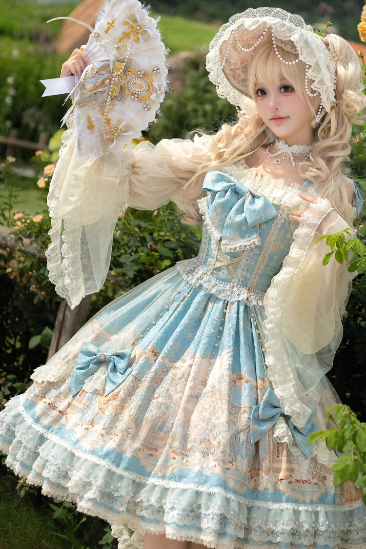 Unicorn Print Sleeveless Multi-Layer Embroidery Bow Lace Sweet Lolita Jumper Gown