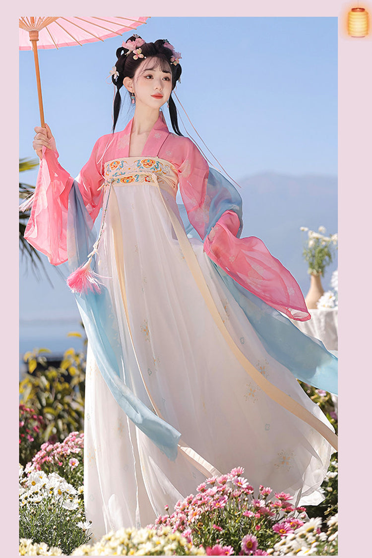Spring Garden Hanfu Set with High Waist & Embroidered Print