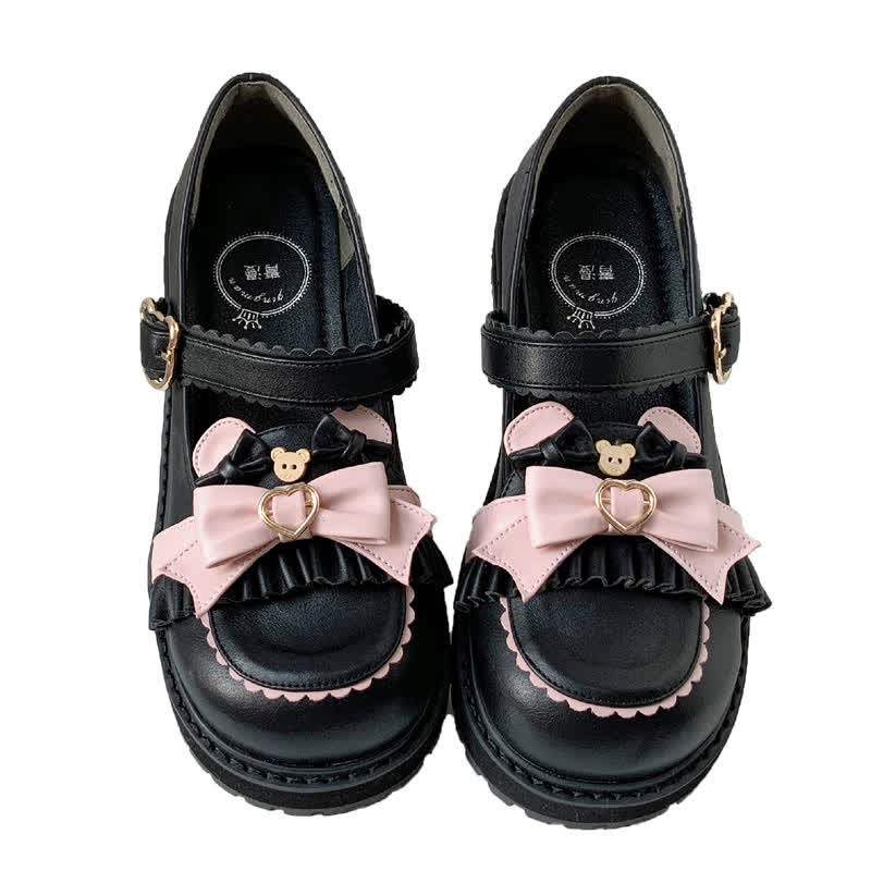 Vintage Bow Knot Button Bear Platform Lolita Shoes