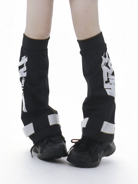 Black and White Jirai Kei Letters Print Leg Warmers