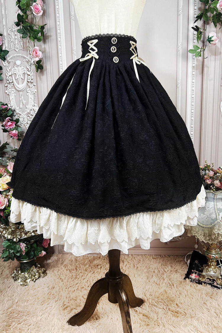 Black Heart of Rose High Waisted Ruffle Lace-Up Vintage Palace Skirt