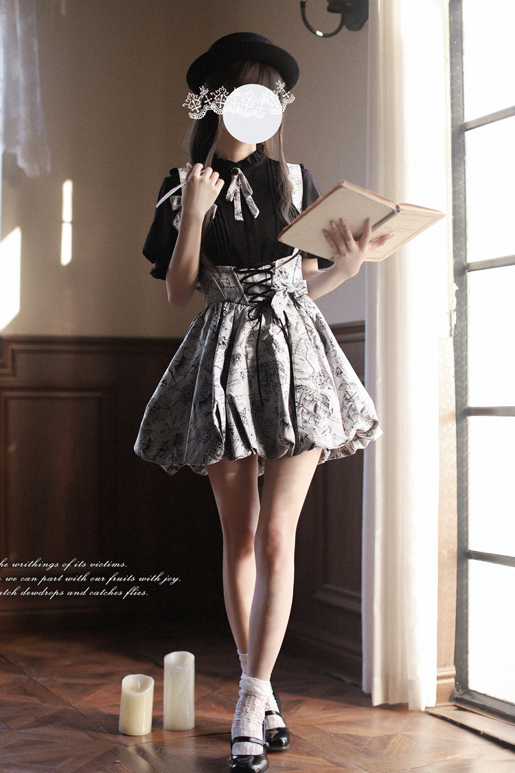 Ash Vintage Sweet Lolita Skirt with Bow and Lace-Up