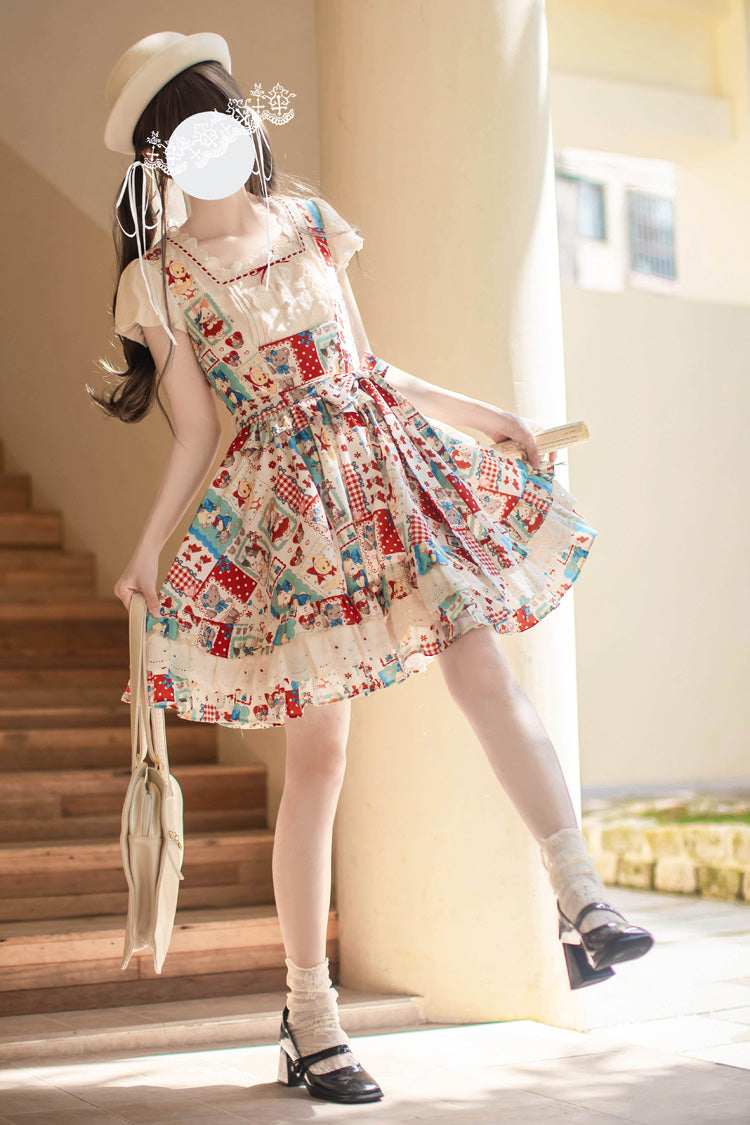 Vintage Lolita Jumper Dress with Layered Ruffles