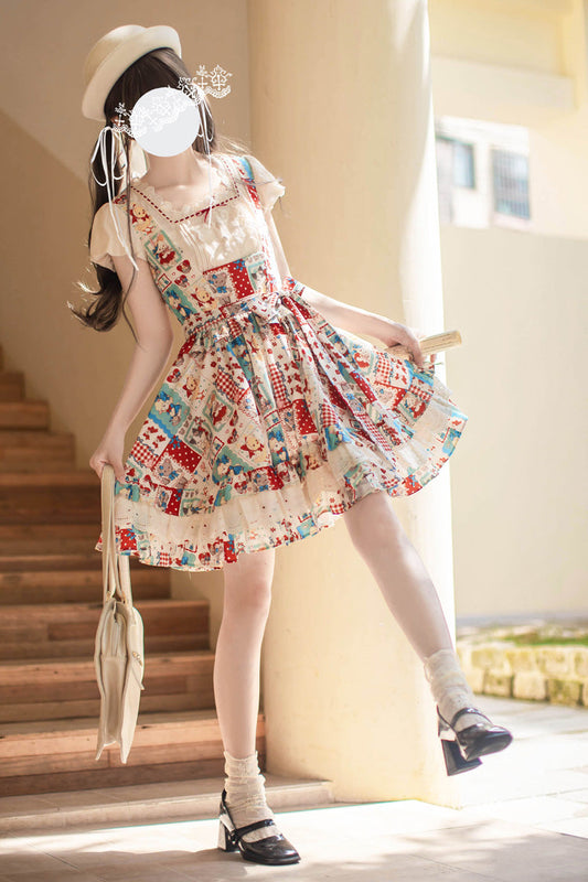 Vintage Lolita Jumper Dress with Layered Ruffles