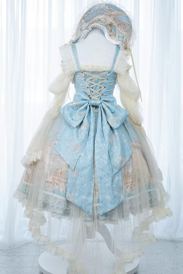 Unicorn Print Sleeveless Multi-Layer Embroidery Bow Lace Sweet Lolita Jumper Gown