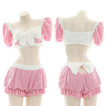 Pink Sweet Bow Knot Maid Lingerie Set