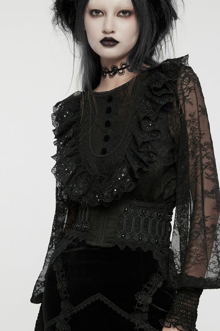 Gothic Underbust Corset with Beaded Lace & Lace-Up Back