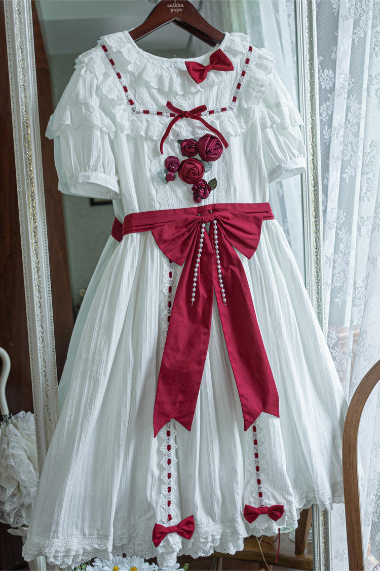 Moon Mist Poetry Sweet Lolita Short Sleeve Ruffle Bowknot Dress 2 Colors