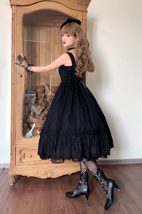 Vintage Rose Multi-Layer Embroidered Sweet Lolita JSK - Black Ruffled Elegance