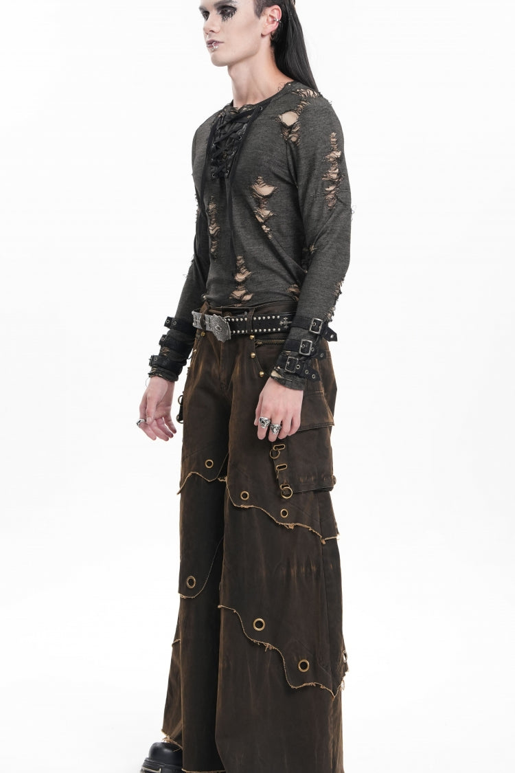 Men's Gothic Trousers with Eyelet Details and Pockets