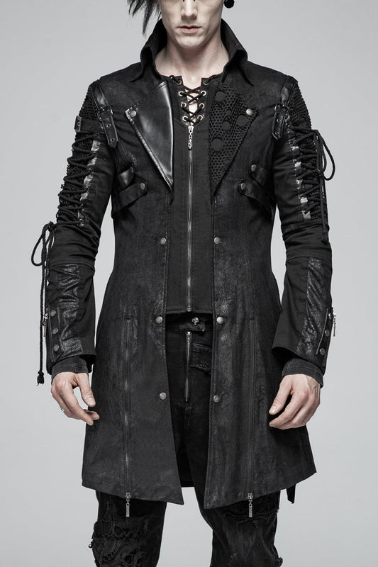 Men's Steampunk Windbreaker with Metal Buckle Trim