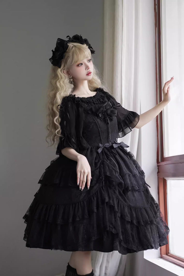 Black Iris Love Multi-Layer Ruffle Bowknot Gothic Princess JSK