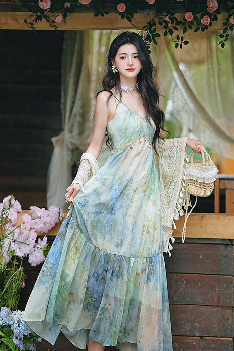 V-Neck Sleeveless Oil Painting Print Classic Lolita JSK