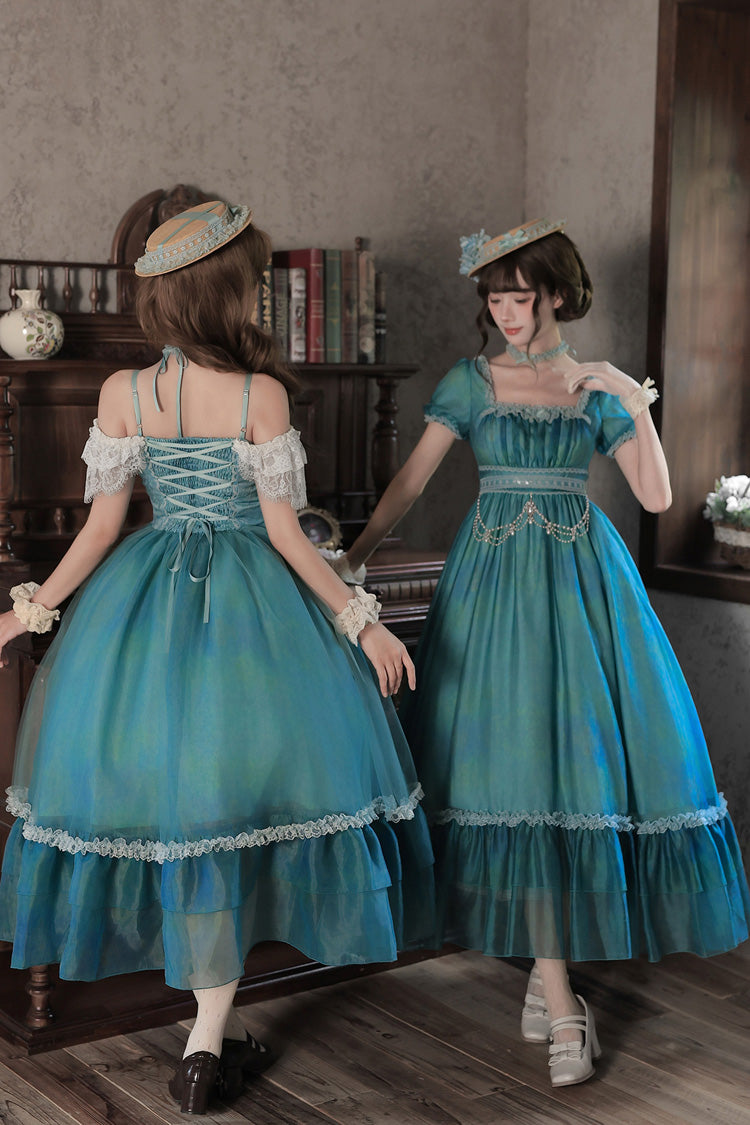 Water Lily Square Collar Ruffled Lace-Up Royal Lolita Dress