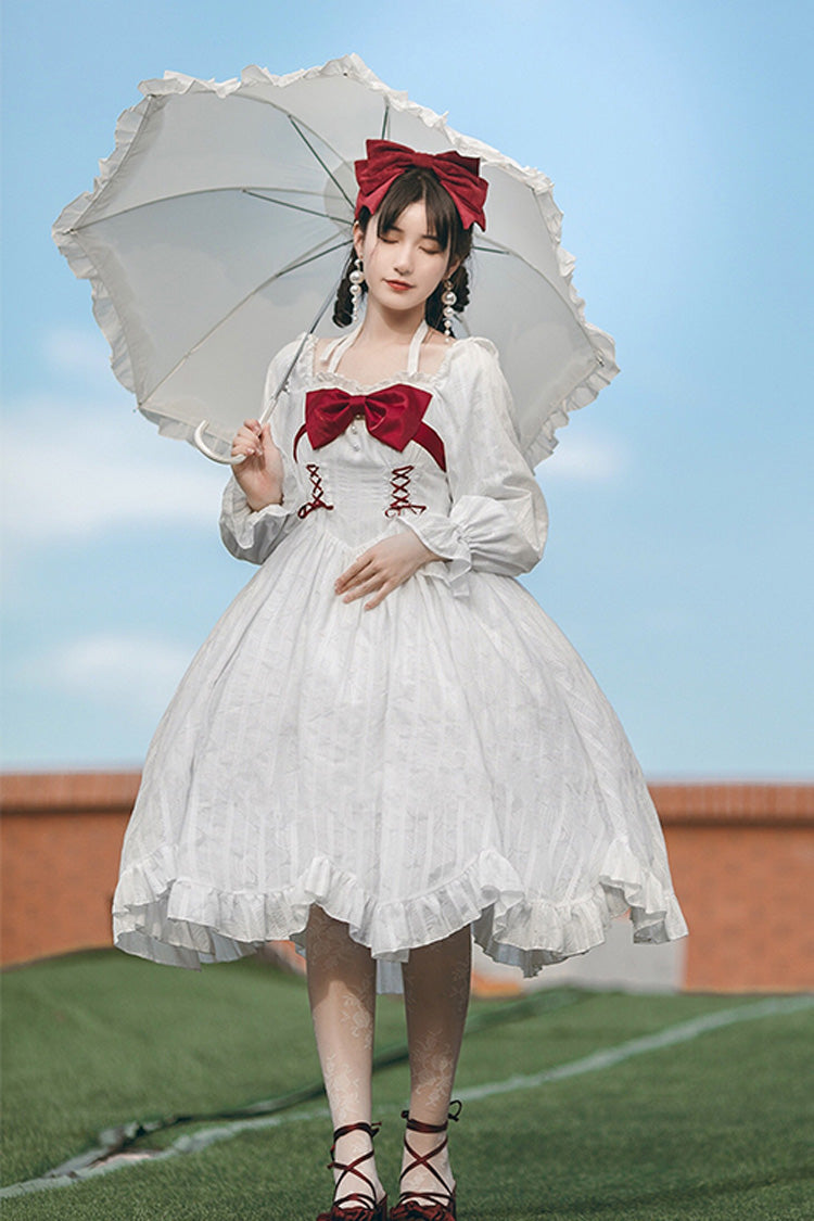 Ivory Boat Neck Ruffled Long-Sleeved Lolita Gown