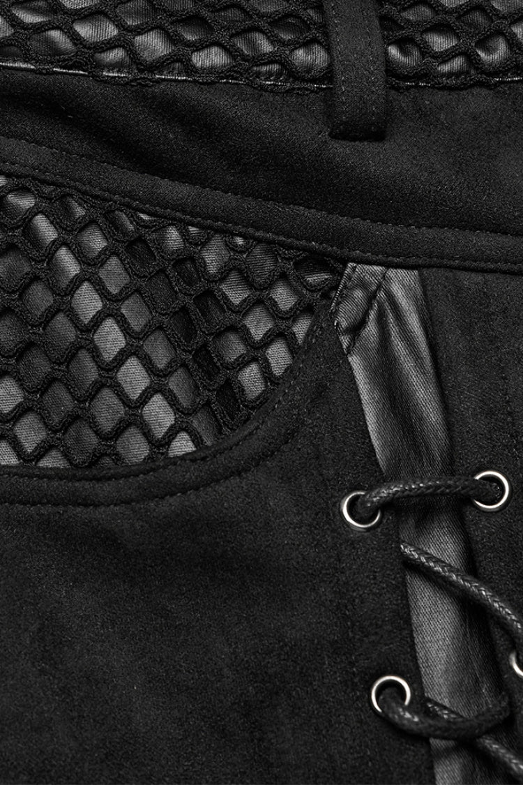 Ebony Grommet Faux Leather Stitched Mesh Steampunk Pants for Women