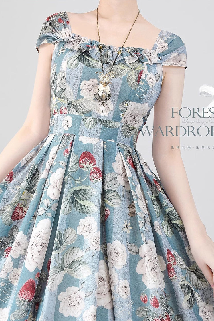 Forest Basket Sea Salt Rose Print Chiffon Bowknot Elegant JSK