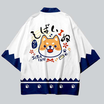 Cartoon Puppy Print Colorblock Kimono Outerwear