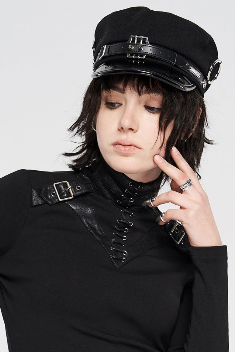 Gothic Hat with Rivets and Metal Buckle Accent