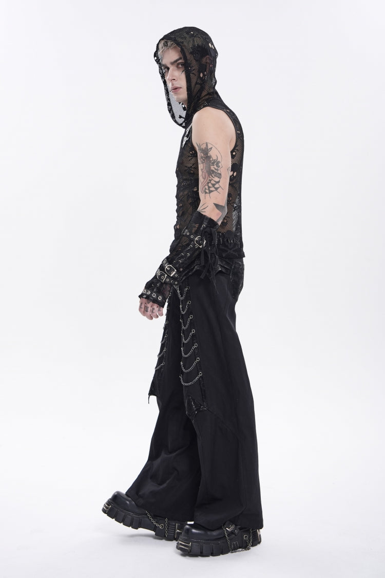 Noir Punk Trousers with Studs and Chain Details