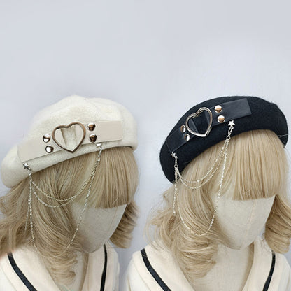 Y2K Love Heart Chain Lolita Beret