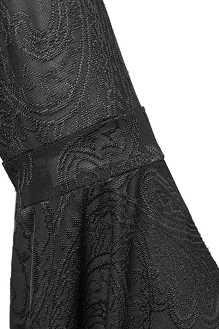 Women's Gothic Dress with Hooded Metal Buckle Long Trumpet Sleeves Embroidery